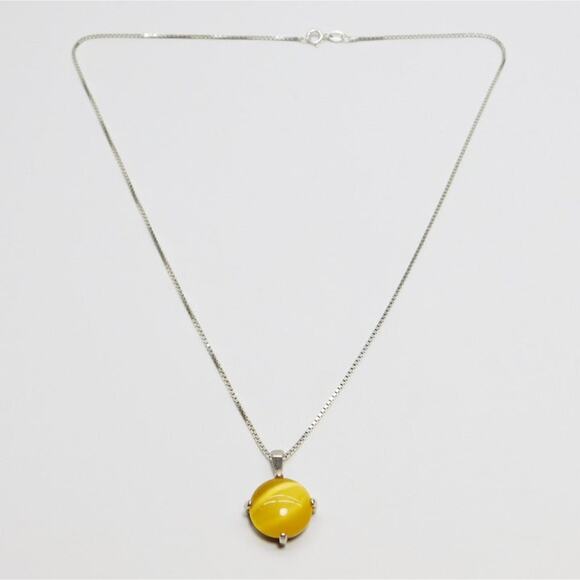 Yellow Stone Pendant Silver Fashion Necklace - Picture 2 of 9